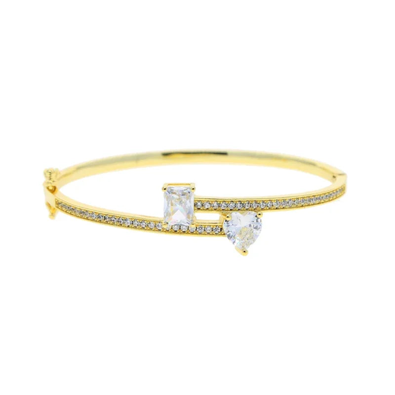 2025 New Geometric Heart Rectangle Bangle Bracelet Paved Cubic Zirconia Iced Out Bling 5A CZ Charm Men Women Jewelry