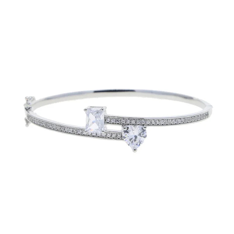 2025 New Geometric Heart Rectangle Bangle Bracelet Paved Cubic Zirconia Iced Out Bling 5A CZ Charm Men Women Jewelry