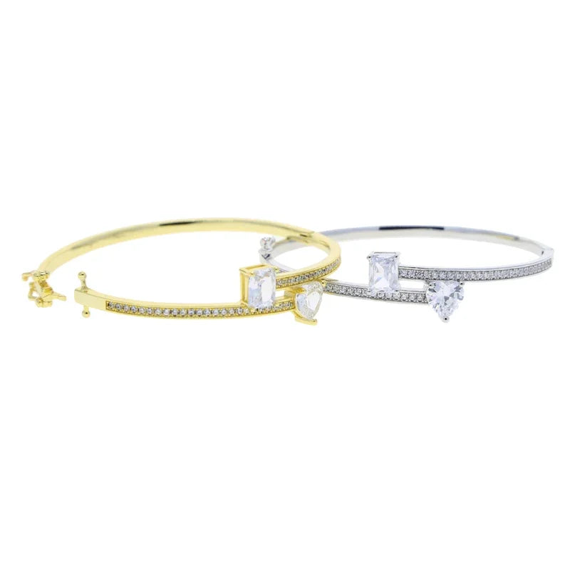2025 New Geometric Heart Rectangle Bangle Bracelet Paved Cubic Zirconia Iced Out Bling 5A CZ Charm Men Women Jewelry