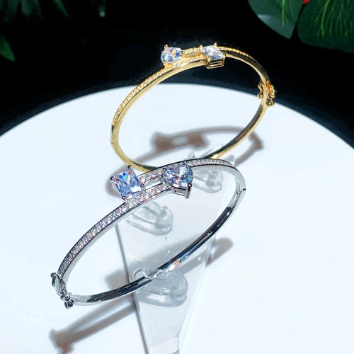 2025 New Geometric Heart Rectangle Bangle Bracelet Paved Cubic Zirconia Iced Out Bling 5A CZ Charm Men Women Jewelry
